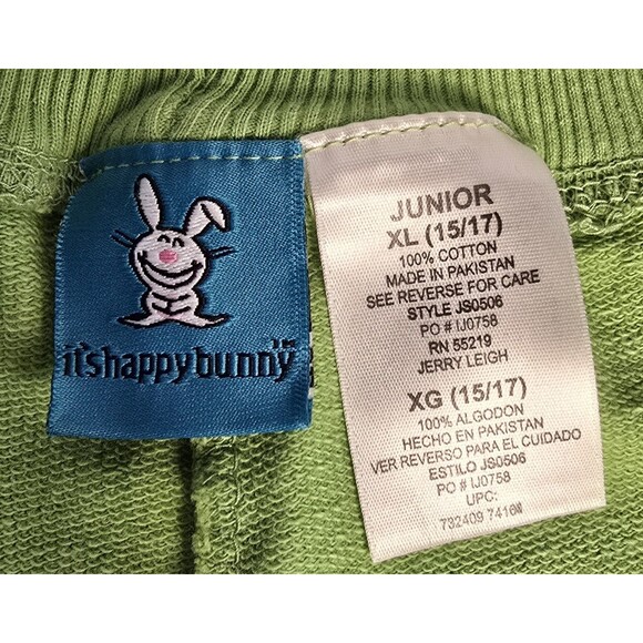 Its Happy Bunny Junior Sz XL Green Drawstring Shorts "It's all good" Y2K Vintage - Picture 3 of 4